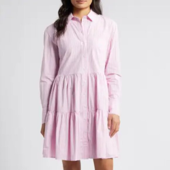 Caslon Dresses & Skirts - Caslon Stripe Tiered Long Sleeve Shirtdress